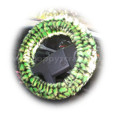Green Crocodile print fuzzy car steering wheel cover Poppys Crafts