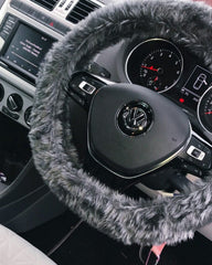 Dark Charcoal Grey fuzzy car steering wheel cover Poppys Crafts