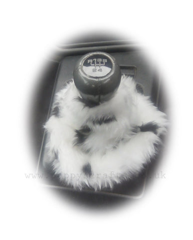 Dalmatian Spot Black and white faux fur fluffy gear stick gaiter cover