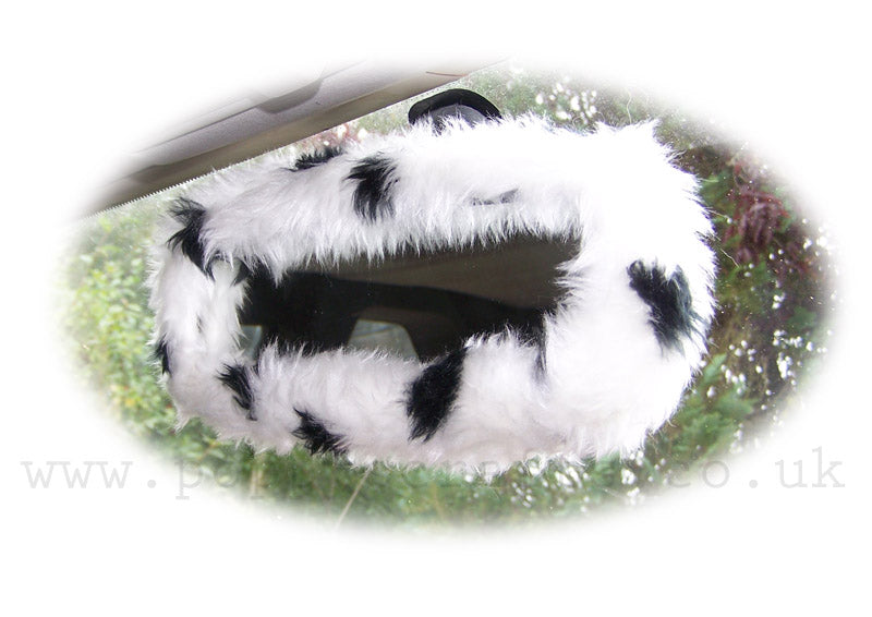 Dalmatian Spot Black & white faux fur rear view interior mirror cover Poppys Crafts