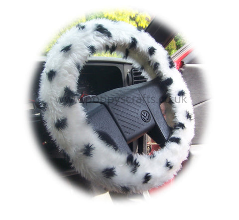 Dalmatian spot fuzzy car steering wheel cover