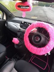 Fluffy cute Barbie Pink Gear knob stick shift cover faux fur Poppys Crafts