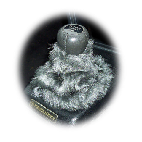 Dark grey fuzzy faux fur gear stick gaiter cover