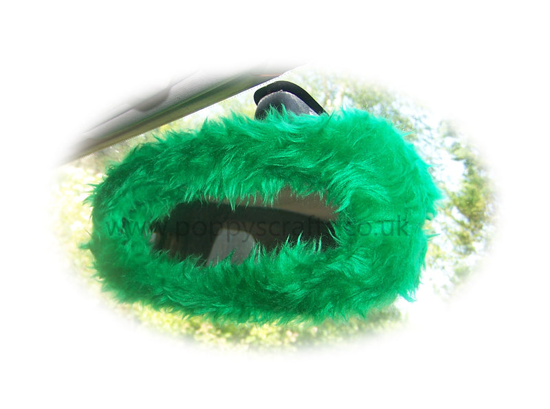 Emerald Green faux fur rear view interior car mirror cover Poppys Crafts