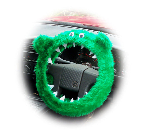 Emerald Green fuzzy Monster car steering wheel cover Poppys Crafts