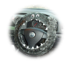 Fuzzy Monster car steering wheel cover Plain faux fur choice of colour Poppys Crafts