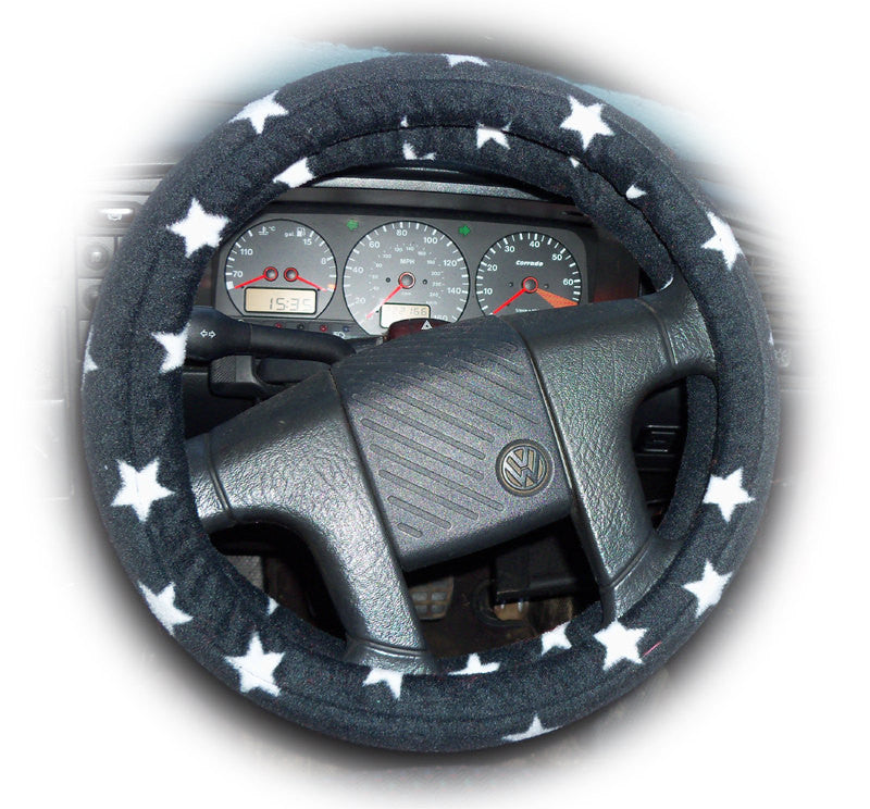Black and white Star print fleece car steering wheel cover Poppys Crafts