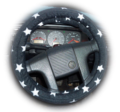 Black and white Star print fleece car steering wheel cover