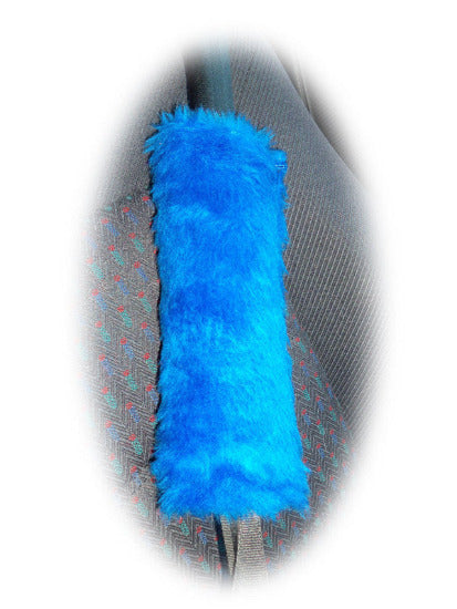 Fuzzy royal blue fluffy car seatbelt pads faux fur 1 pair Poppys Crafts