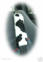 Black and white Cow print fuzzy car seatbelt pads 1 pair Poppys Crafts