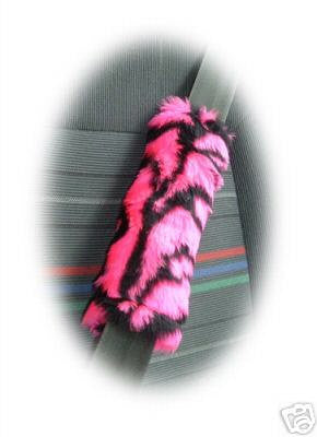 Pink and black tiger stripe print guitar shoulder strap handbag messenger bag pad seatbelt pad comfort faux fur furry fluffy fuzzy wild Poppys Crafts