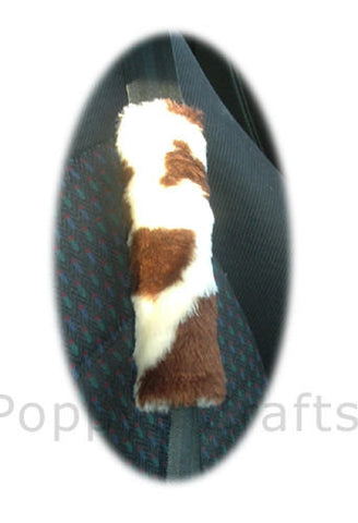 Brown and cream cow print fuzzy shoulder strap pad