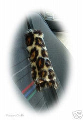 Leopard print faux fur car seatbelt pads 1 pair Poppys Crafts