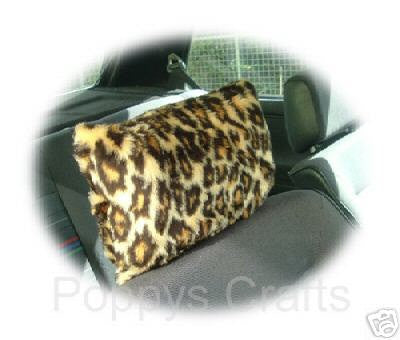 Gorgeous leopard print fuzzy faux fur car headrest covers