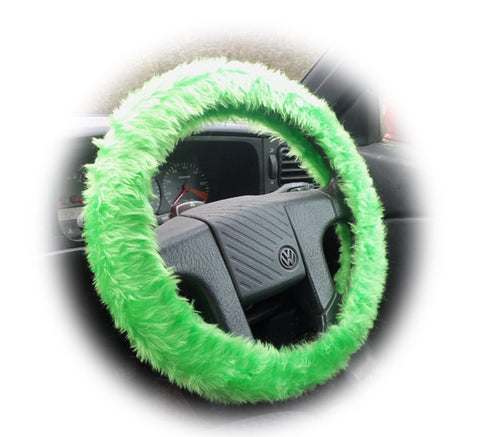 Bright Lime Green fuzzy faux fur car steering wheel cover