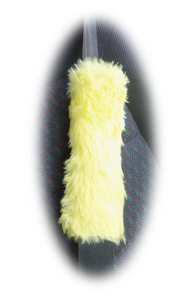 Yellow fuzzy faux fur car seatbelt pads 1 pair Poppys Crafts