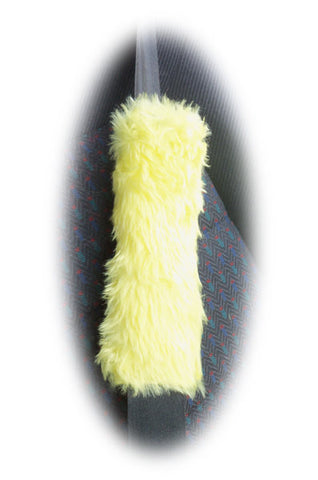 Yellow fuzzy faux fur car seatbelt pads 1 pair