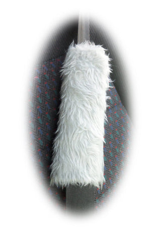 Light Silver Grey fuzzy faux fur car Seatbelt pads 1 pair