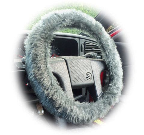 Dark Charcoal Grey fuzzy car steering wheel cover