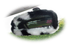 Fuzzy faux fur rear view interior car mirror cover in choice of print Poppys Crafts