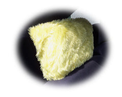 Sunshine yellow faux fur fuzzy car headrest covers Poppys Crafts