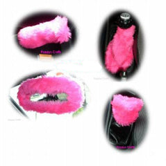 Fluffy faux fur 4 piece car accessories set choice of colour Poppys Crafts
