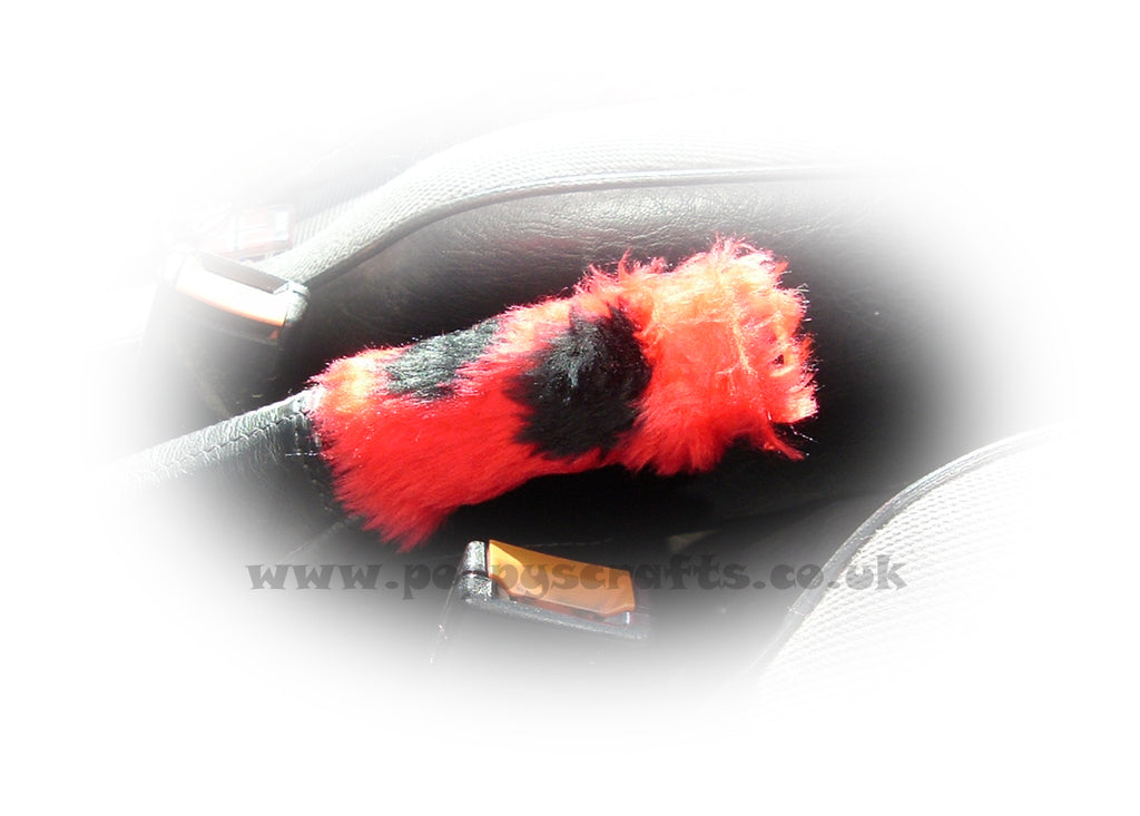 Fuzzy faux fur Ladybird / Ladybug Handbrake cover cute Poppys Crafts