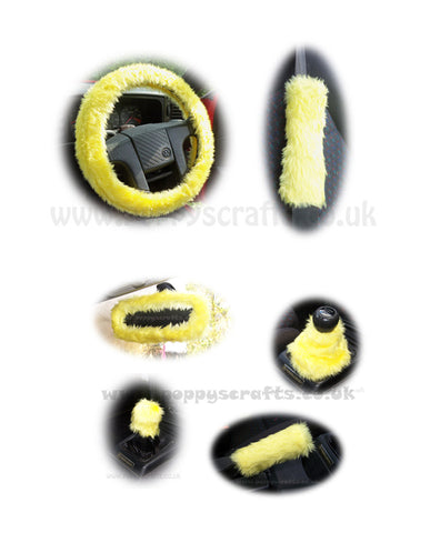 Large 7 Piece Yellow fluffy car accessories set faux fur
