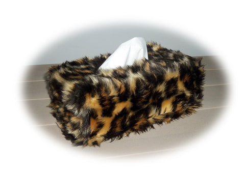 Leopard print Fluffy faux fur Rectangular Tissue Box Cover