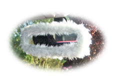 fuzzy faux fur rear view interior car mirror cover in choice of colour Poppys Crafts