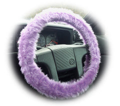 Lilac fuzzy steering wheel cover with cute matching rearview mirror cover Poppys Crafts