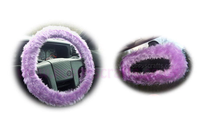 Lilac fuzzy steering wheel cover with cute matching rearview mirror cover Poppys Crafts