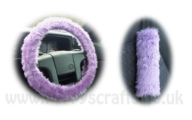 Gorgeous Lilac Car Steering wheel cover & matching fuzzy faux fur seatbelt pad set Poppys Crafts