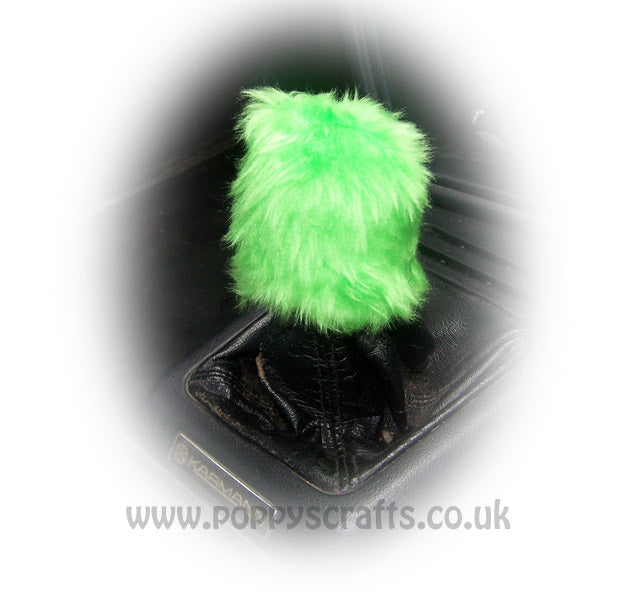 Fuzzy faux fur funky Lime Green Gearknob cover Poppys Crafts