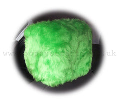 Funky Lime Green fluffy faux fur car headrest covers 1 pair Poppys Crafts
