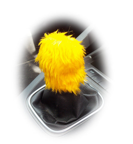 Fuzzy faux fur Marigold Yellow Gearknob cover
