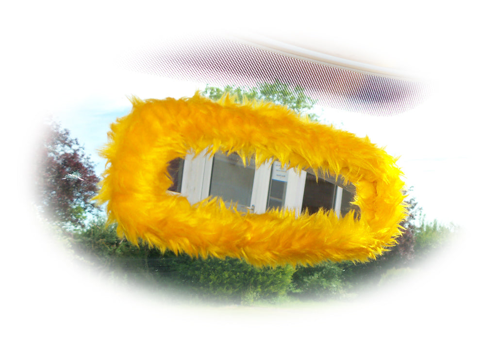 Marigold Yellow faux fur rear view interior car mirror cover Poppys Crafts