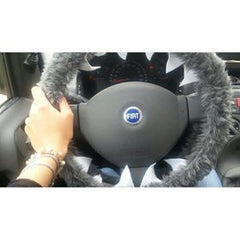 Dark Grey fuzzy monster steering wheel cover Poppys Crafts