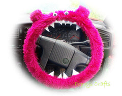 Fuzzy Monster car steering wheel cover Plain faux fur choice of colour Poppys Crafts