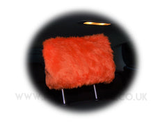 Tangerine Orange fluffy faux fur car headrest covers 1 pair Poppys Crafts