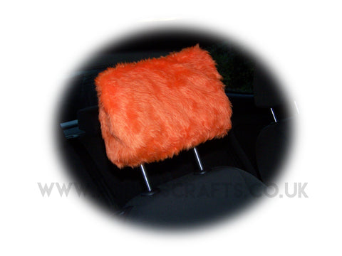 Tangerine Orange fluffy faux fur car headrest covers 1 pair