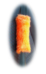 Tangerine Orange Car Steering wheel cover & matching fuzzy faux fur seatbelt pad set Poppys Crafts