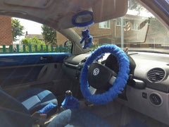 Royal Blue fuzzy faux fur car steering wheel cover Poppys Crafts