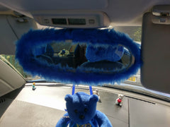 fuzzy faux fur rear view interior car mirror cover in choice of colour Poppys Crafts