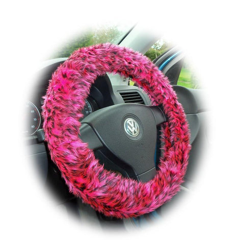 Fuzzy Pink Cheetah print faux fur car steering wheel cover