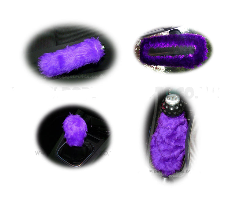 Gorgeous Purple fluffy faux fur car accessories 4 piece set Poppys Crafts
