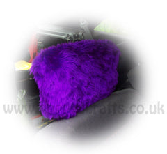 Purple fluffy faux fur car headrest covers 1 pair Poppys Crafts