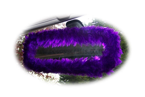 Purple faux fur fuzzy rear view interior car mirror cover