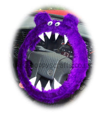 Fuzzy Monster car steering wheel cover Plain faux fur choice of colour Poppys Crafts