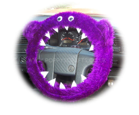 Fuzzy Purple Monster faux fur car steering wheel cover